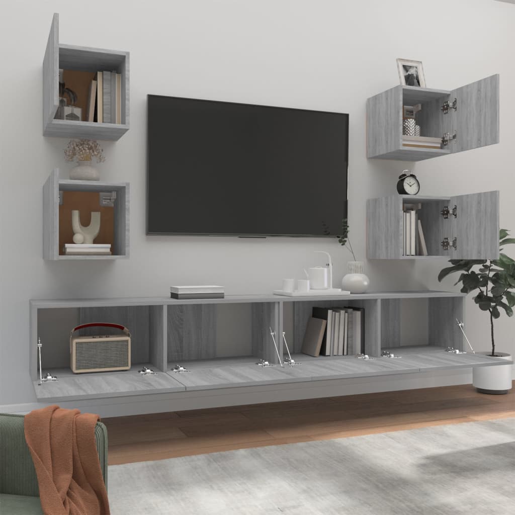 vidaXL 6 Piece TV Cabinet Set Grey Sonoma Engineered Wood