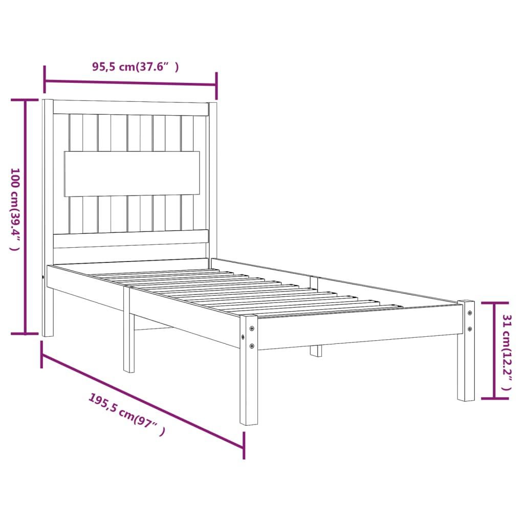 vidaXL Bed Frame without Mattress Solid Wood Single