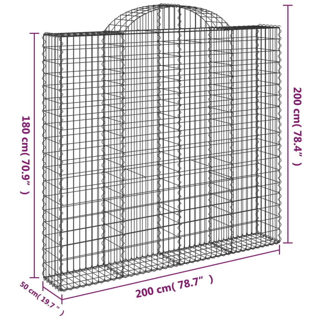 vidaXL Arched Gabion Baskets 5 pcs 200x50x180/200 cm Galvanised Iron