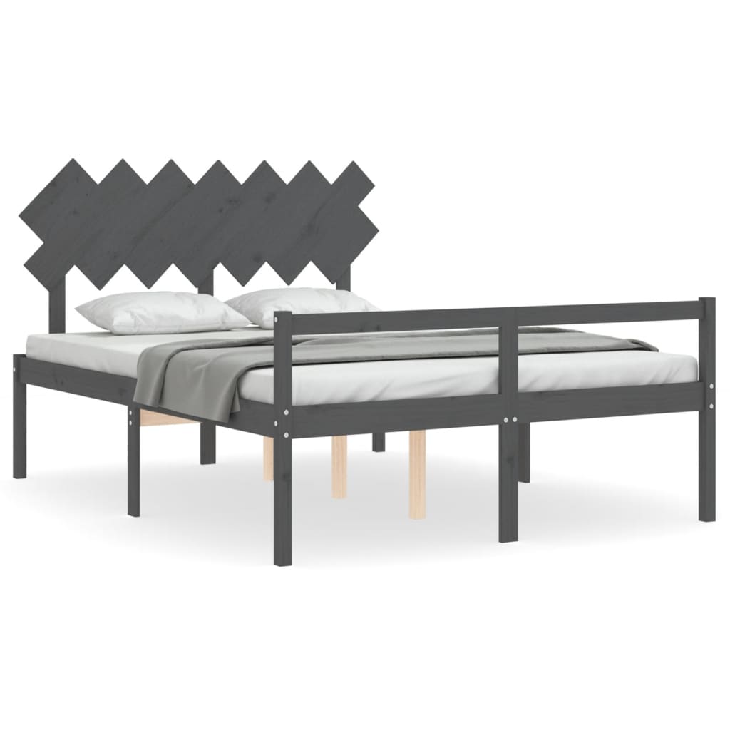 vidaXL Senior Bed without Mattress Grey King Size Solid Wood