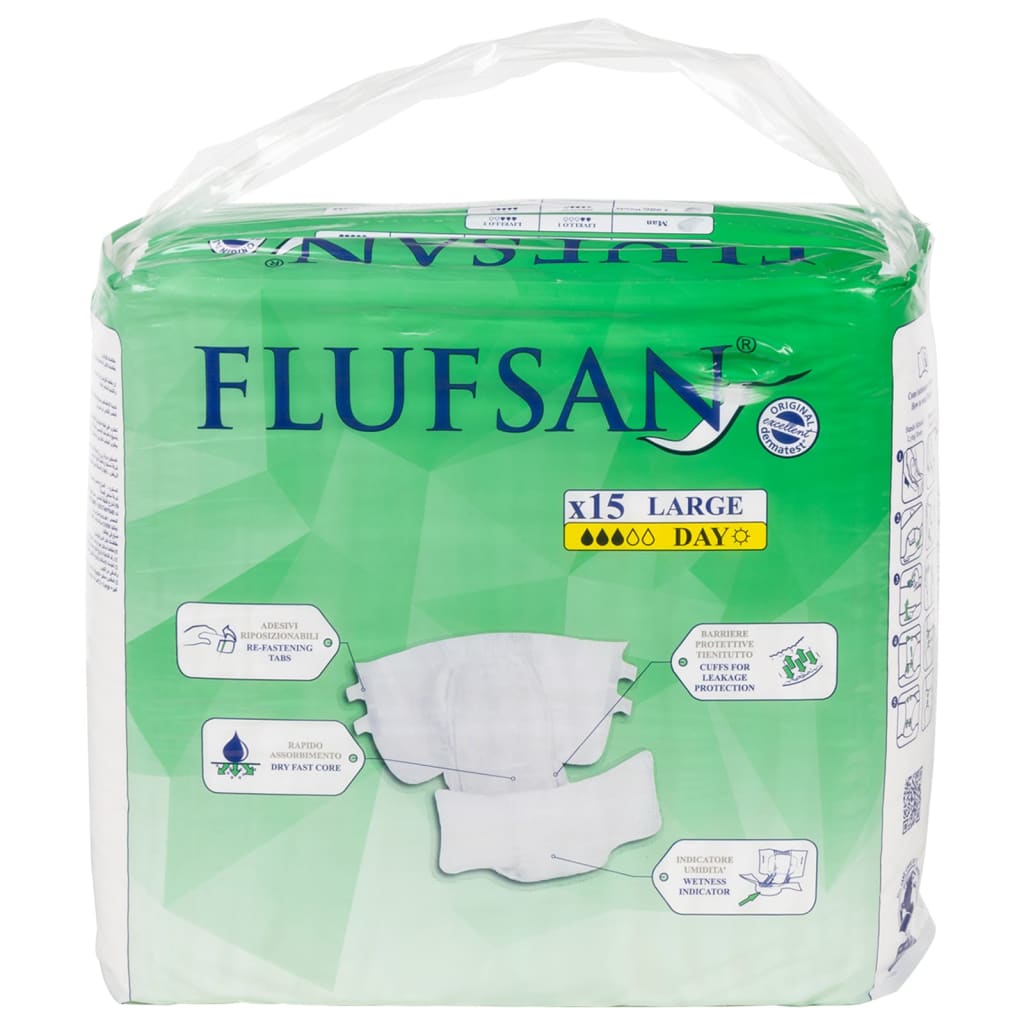 Flufsan Adult Diapers Disposable 15 pcs Size L