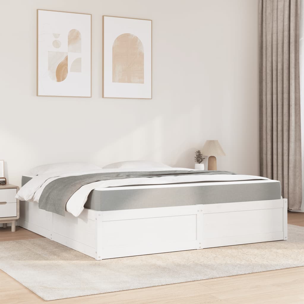 vidaXL Bed with Mattress White 180x200 cm Super King Solid Wood Pine