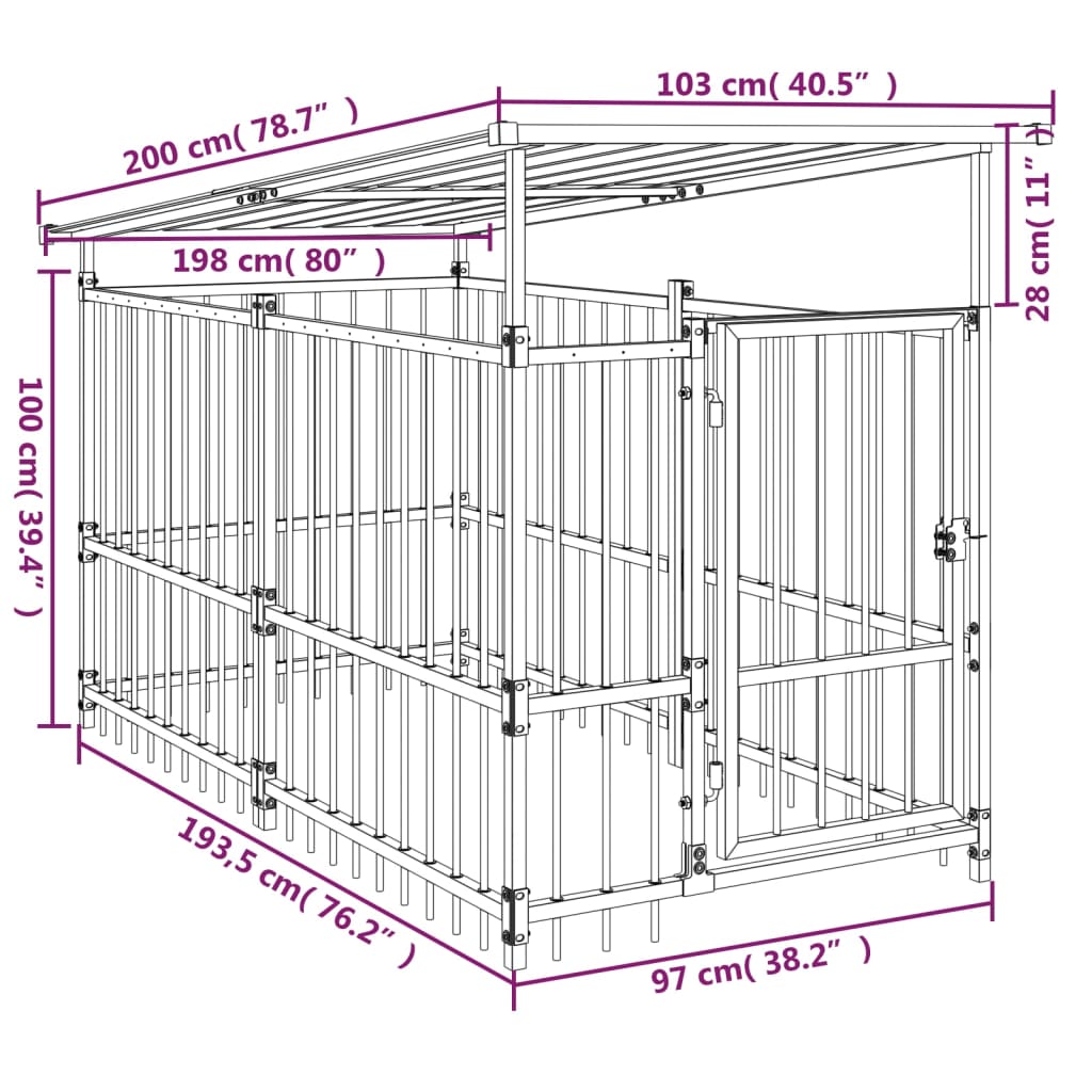 vidaXL Outdoor Dog Kennel with Roof Steel 1.88 m²