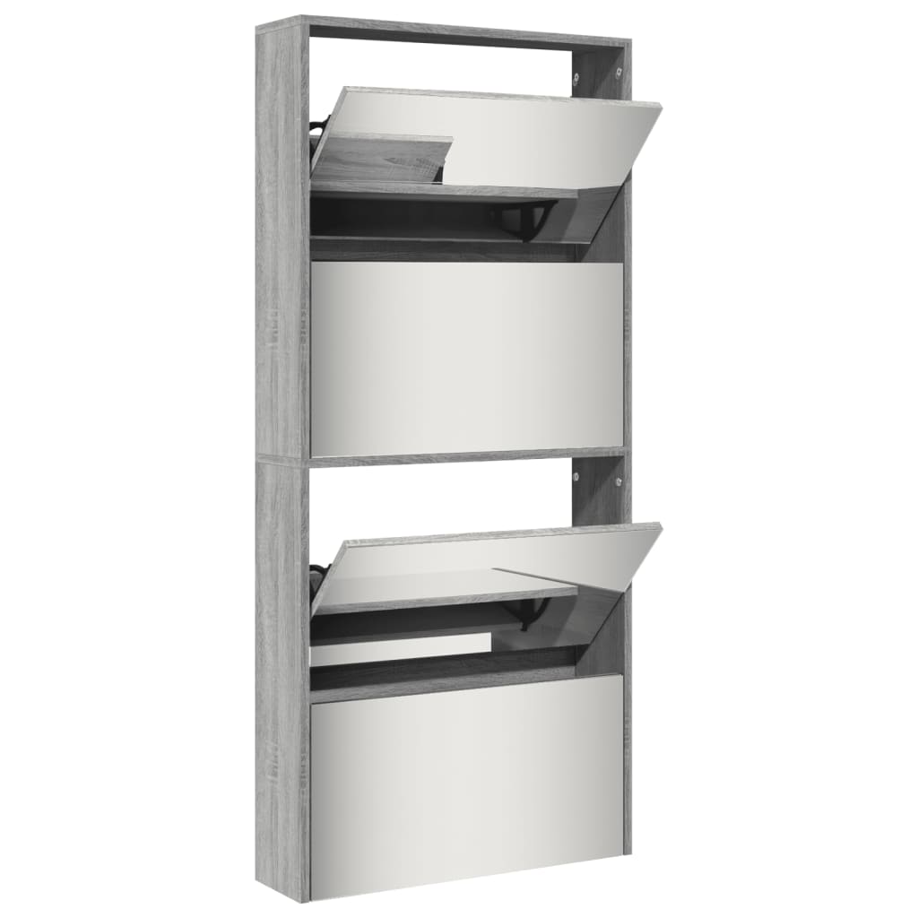 vidaXL Shoe Cabinet with Mirror 4-Layer Grey Sonoma 63x17x134 cm