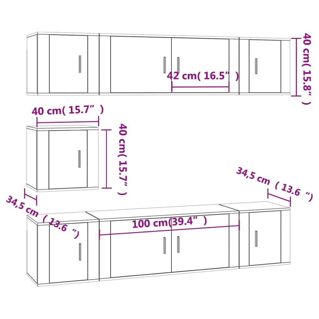 vidaXL 7 Piece TV Cabinet Set High Gloss White Engineered Wood