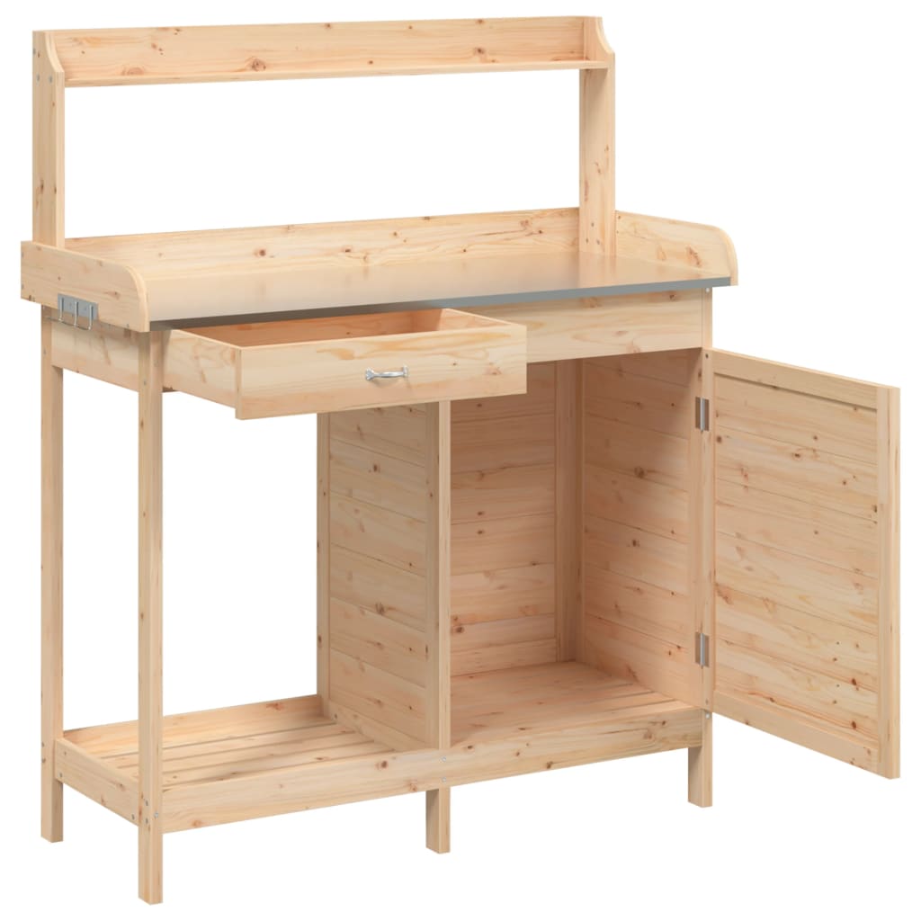 vidaXL Potting Table with Cabinet 110.5x45x124.5 cm Solid Wood Fir