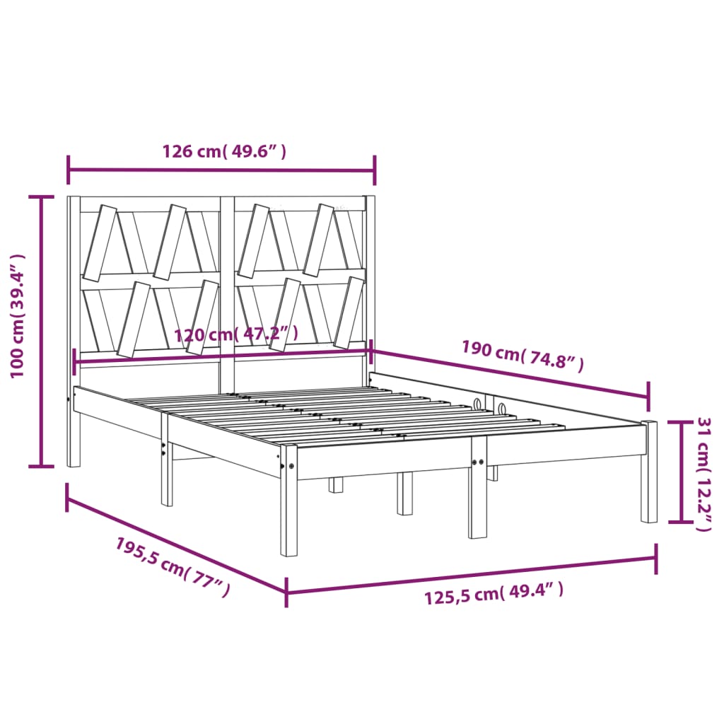 vidaXL Bed Frame without Mattress Solid Wood Small Double