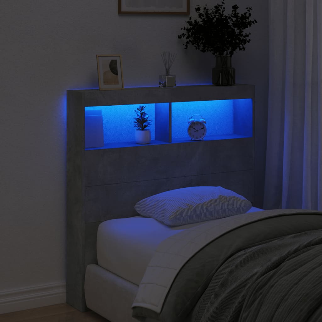 vidaXL Headboard Cabinet with LED Concrete Grey 100x17x102 cm