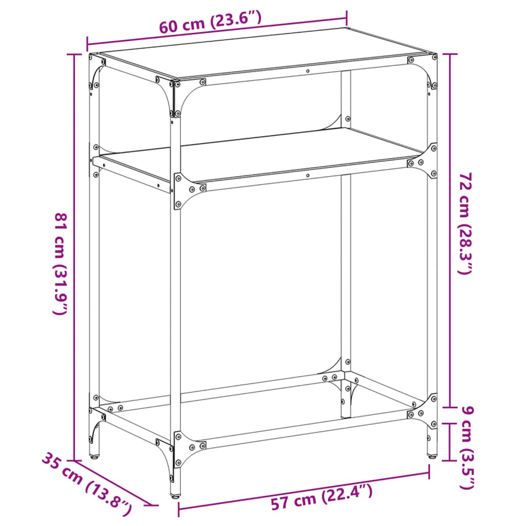 vidaXL Console Table with Transparent Glass Top 60x35x81 cm Steel