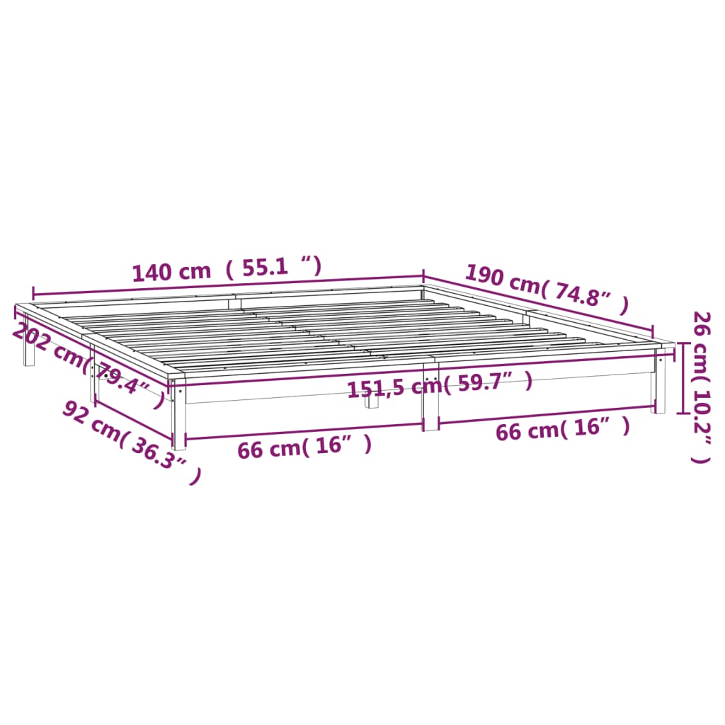 vidaXL LED Bed Frame without Mattress White 140x190 cm Solid Wood