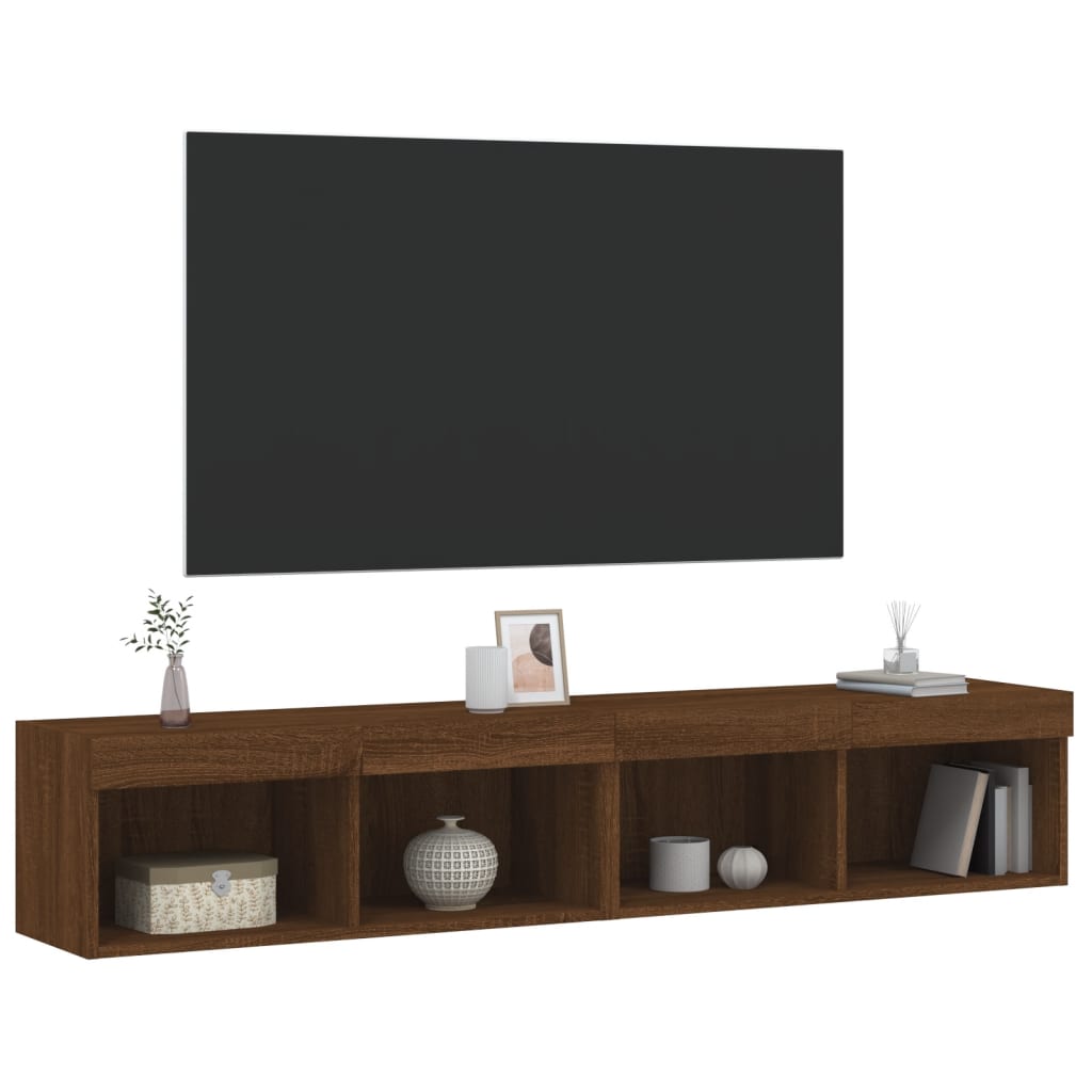 vidaXL TV Cabinets with LED Lights 2 pcs Brown Oak 80x30x30 cm