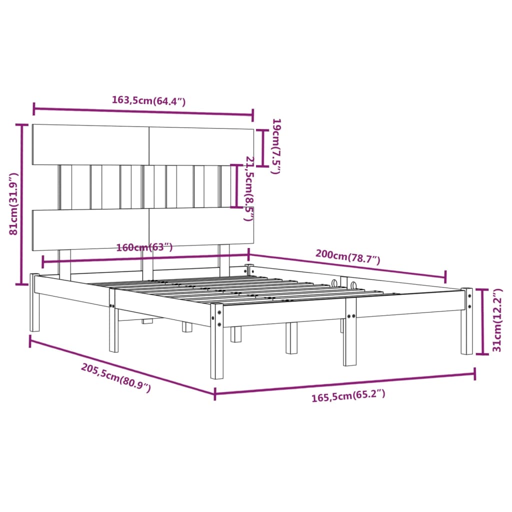 vidaXL Bed Frame without Mattress 160x200 cm Solid Wood