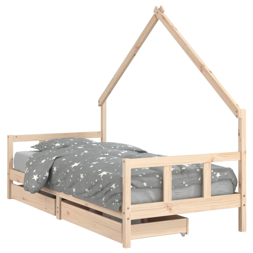 vidaXL Kids Bed Frame with Drawers 90x200 cm Solid Wood Pine