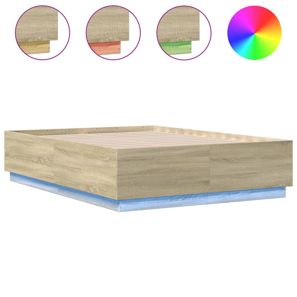 vidaXL Bed Frame with LED without Mattress Sonoma Oak 120x190 cm Small Double