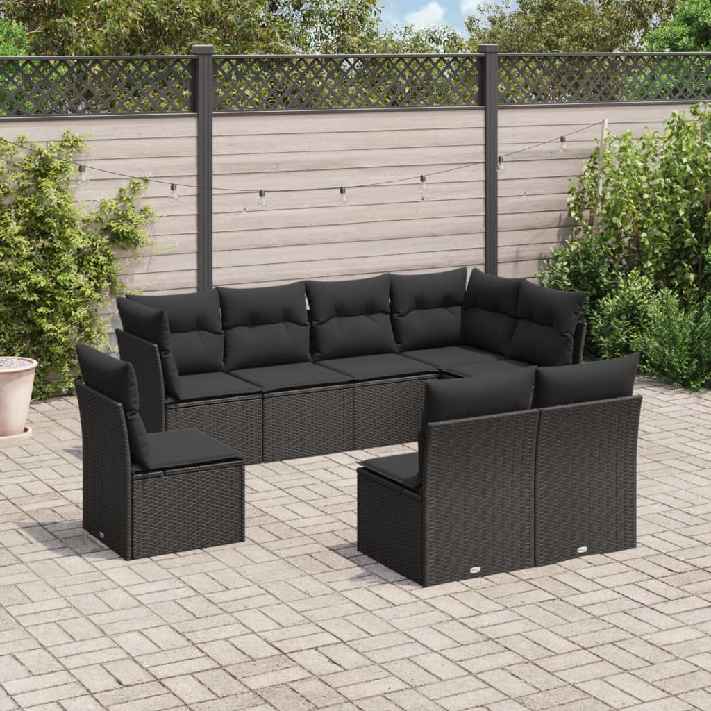 vidaXL 8 Piece Garden Sofa Set with Cushions Black Poly Rattan