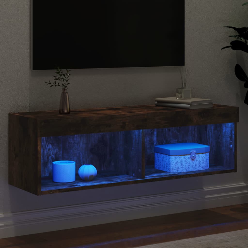 vidaXL TV Cabinet with LED Lights Smoked Oak 100x30x30 cm