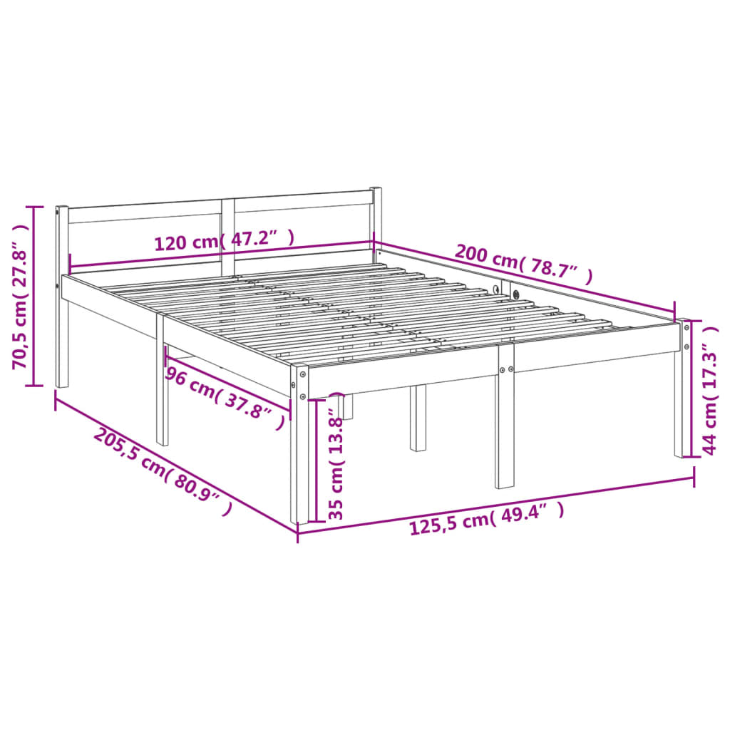 vidaXL Senior Bed without Mattress 120x200 cm Solid Wood Pine