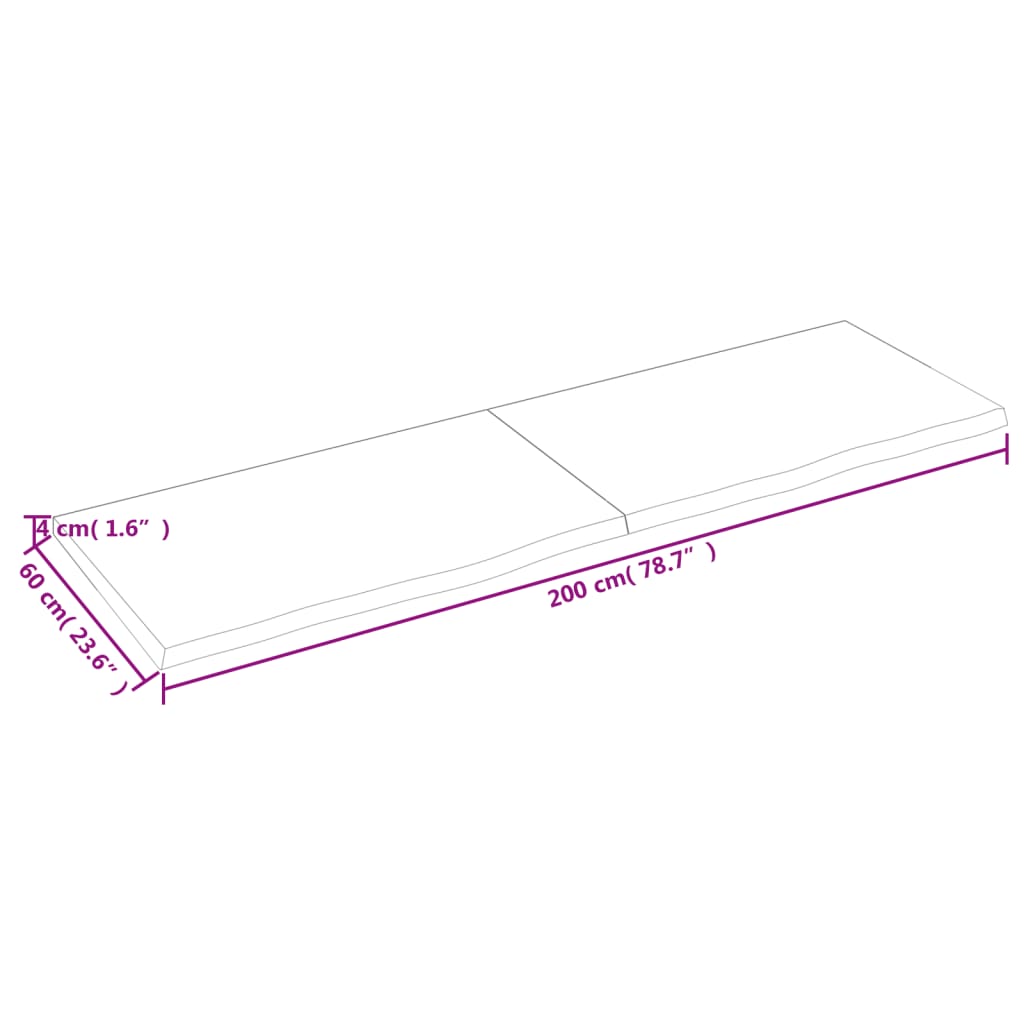 vidaXL Bathroom Countertop 200x60x(2-4) cm Untreated Solid Wood