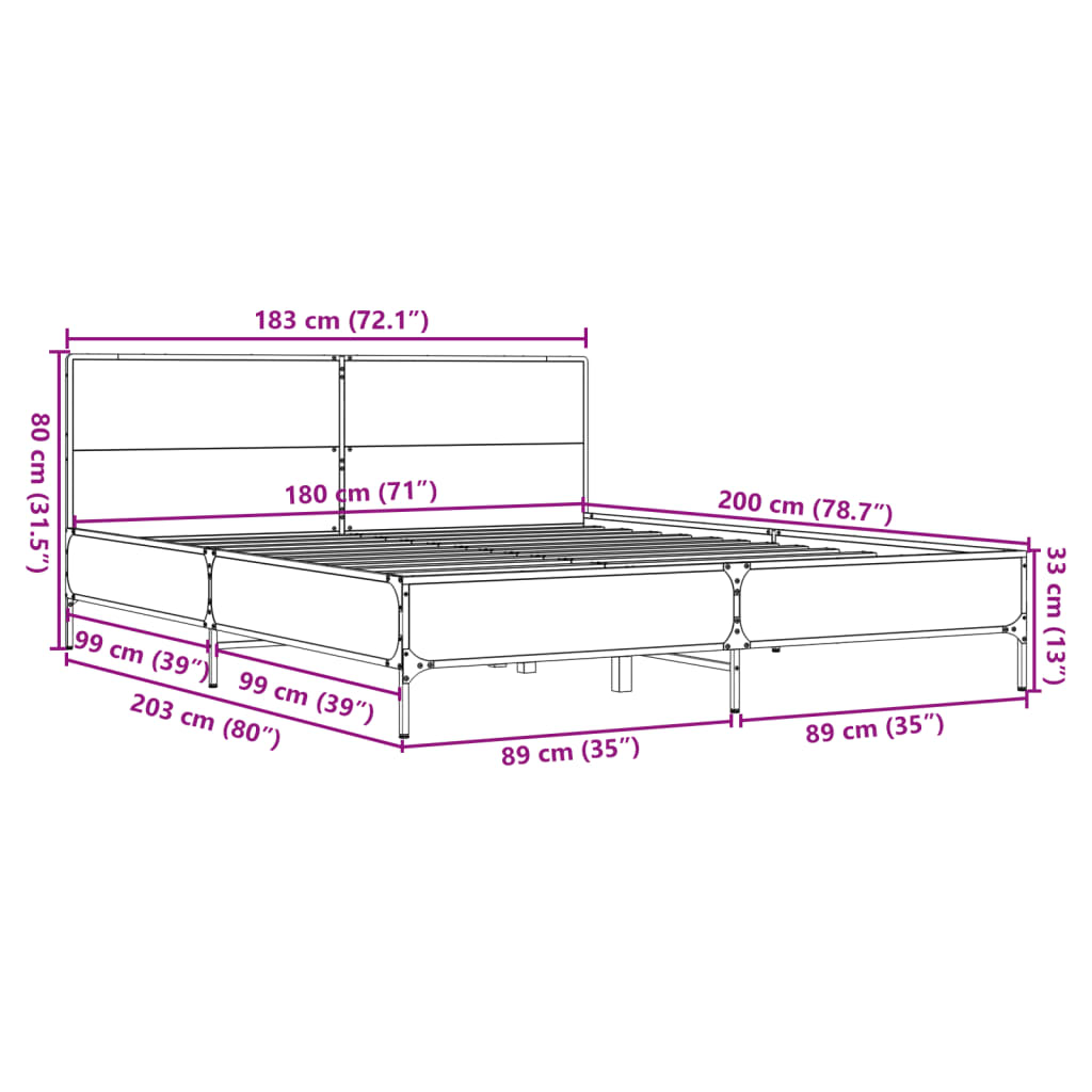 vidaXL Bed Frame without Mattress Smoked Oak 180x200 cm Super King