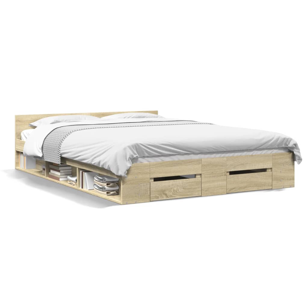 vidaXL Bed Frame with Drawers without Mattress Sonoma Oak 140x190 cm