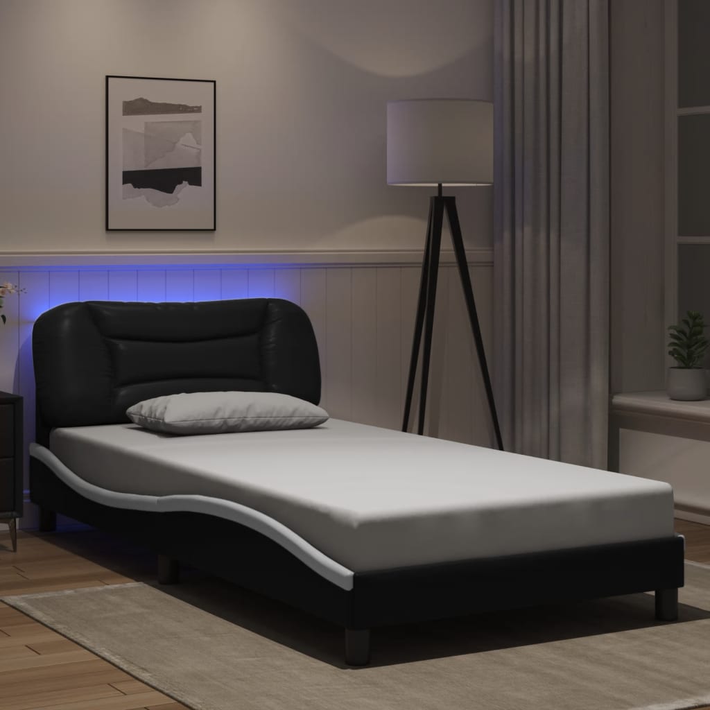 vidaXL Bed Frame with LED without Mattress Black and White 100x200 cm