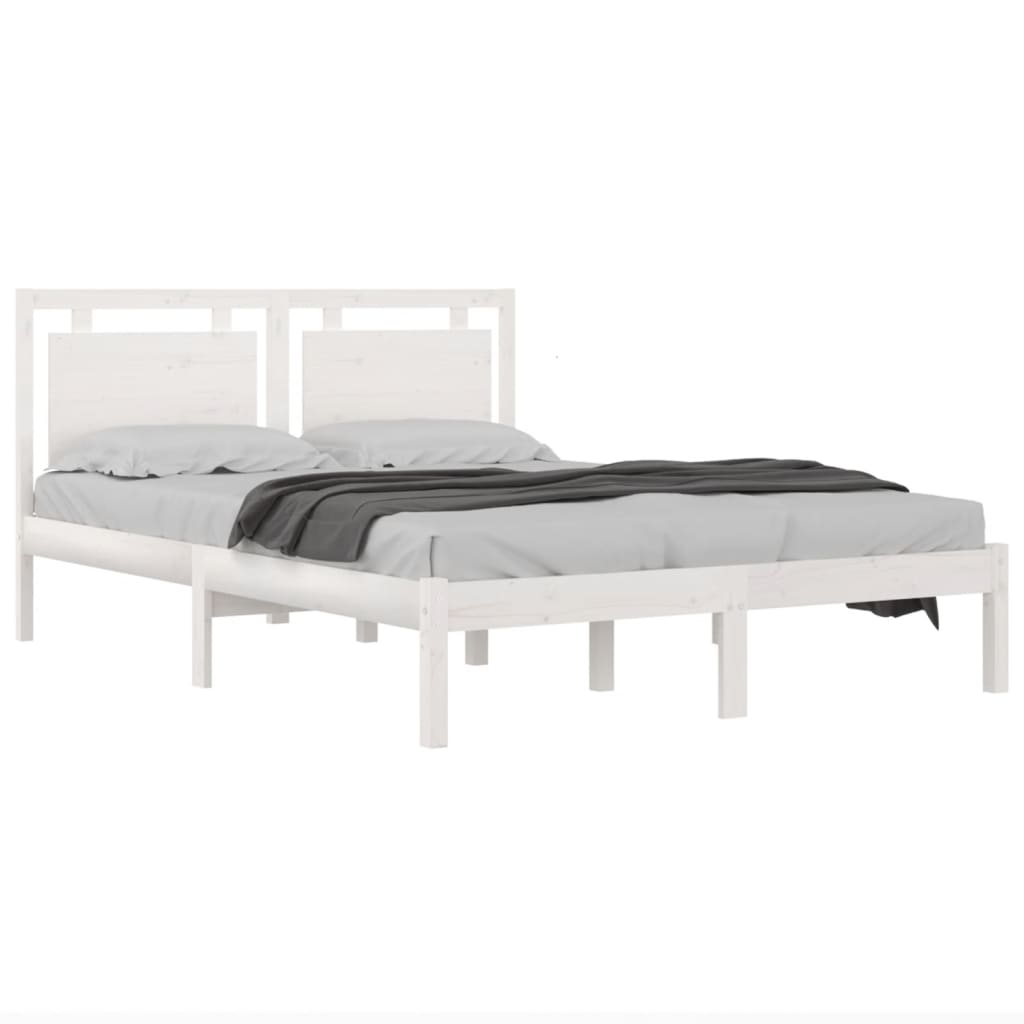 vidaXL Bed Frame without Mattress White 135x190 cm Double Solid Wood