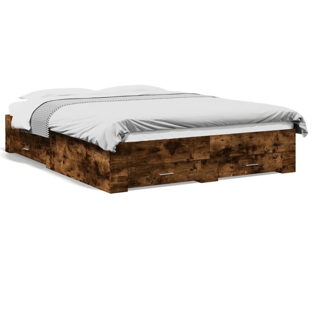 vidaXL Bed Frame with Drawers without Mattress Smoked Oak 150x200 cm King Size