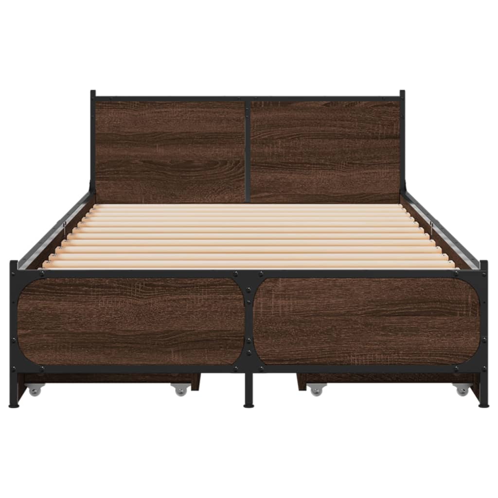 vidaXL Bed Frame with Drawers without Mattress Brown Oak 100x200 cm