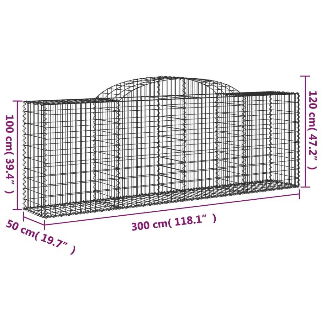 vidaXL Arched Gabion Baskets 25 pcs 300x50x100/120 cm Galvanised Iron