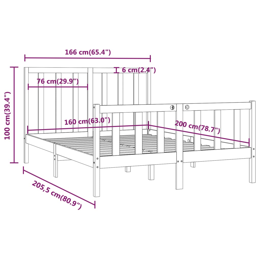 vidaXL Bed Frame without Mattress Black 160x200 cm Solid Wood