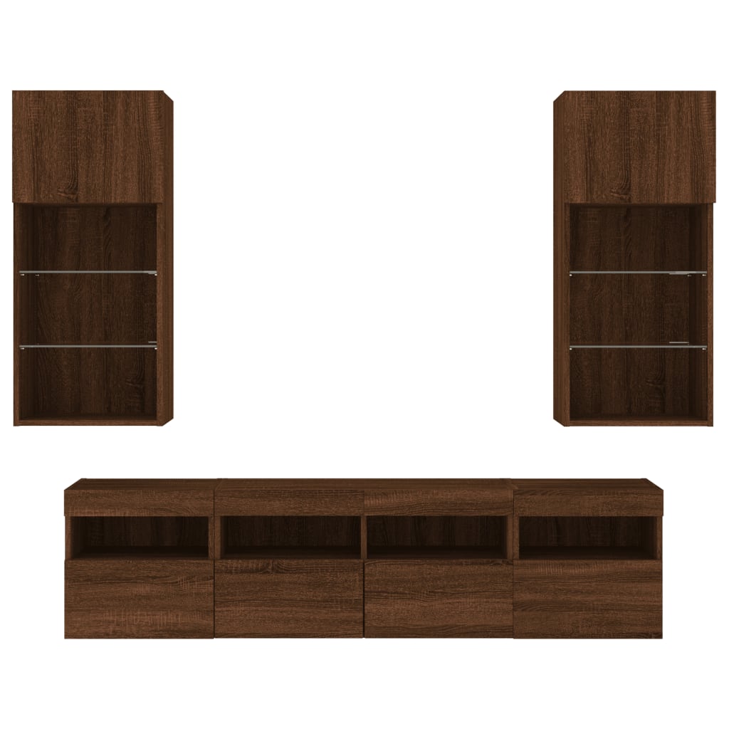 vidaXL 5 Piece TV Wall Units with LED Brown Oak Engineered Wood