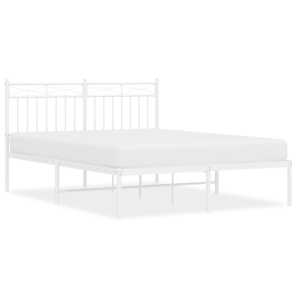 vidaXL Metal Bed Frame without Mattress with Headboard White 135x190 cm Double