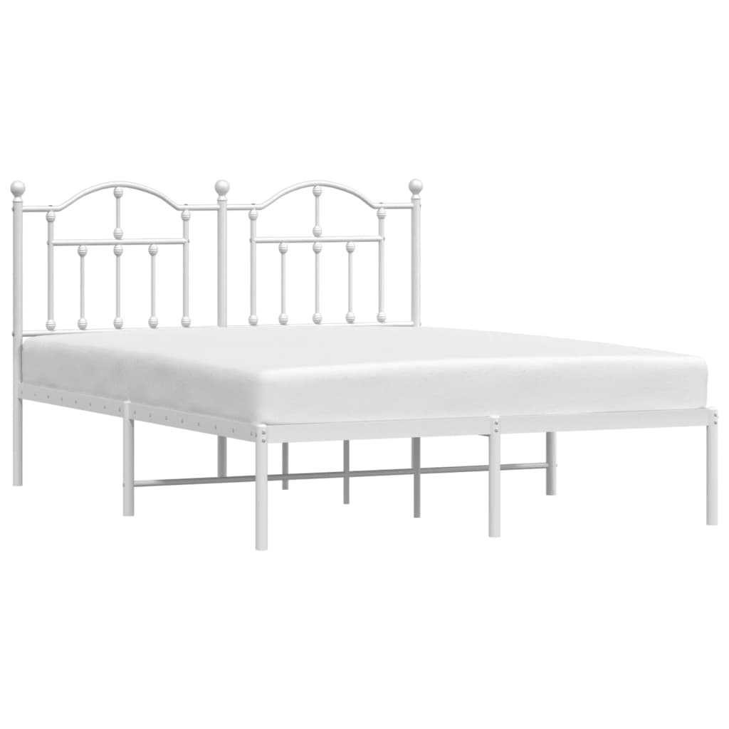 vidaXL Metal Bed Frame without Mattress with Headboard White 140x190 cm