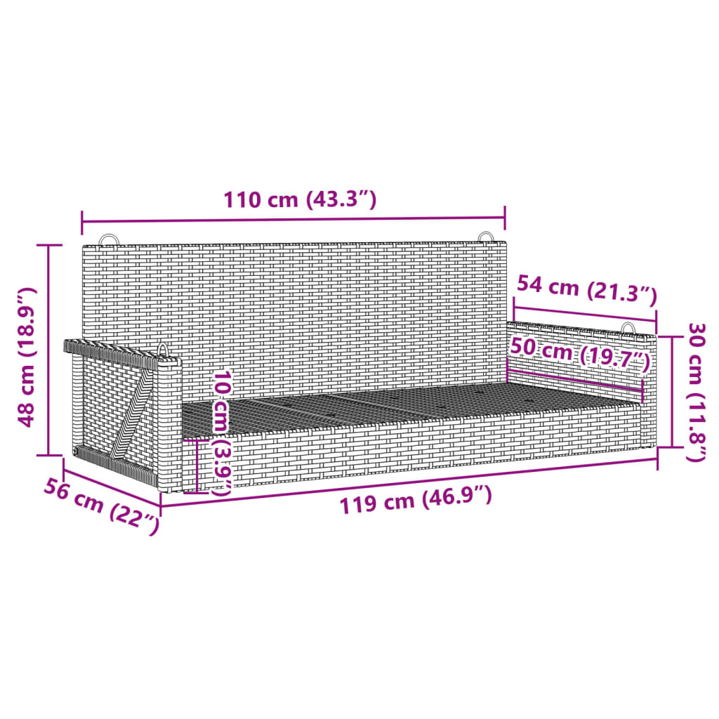 vidaXL Swing Bench Beige 119x56x48 cm Poly Rattan