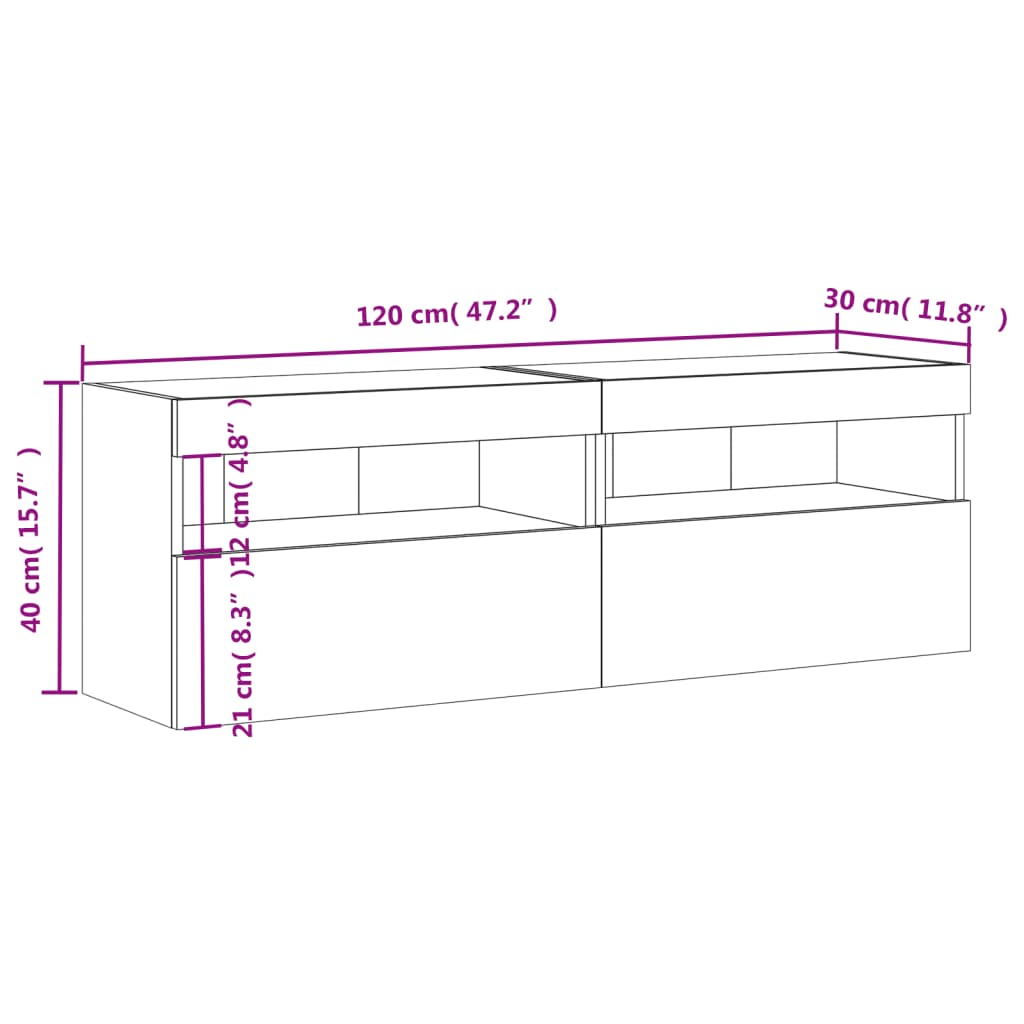 vidaXL TV Wall Cabinets with LED Lights 2 pcs Black 60x30x40 cm