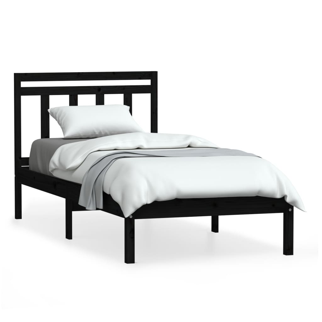 vidaXL Bed Frame without Mattress Black Solid Wood 100x200 cm (810011+814083)