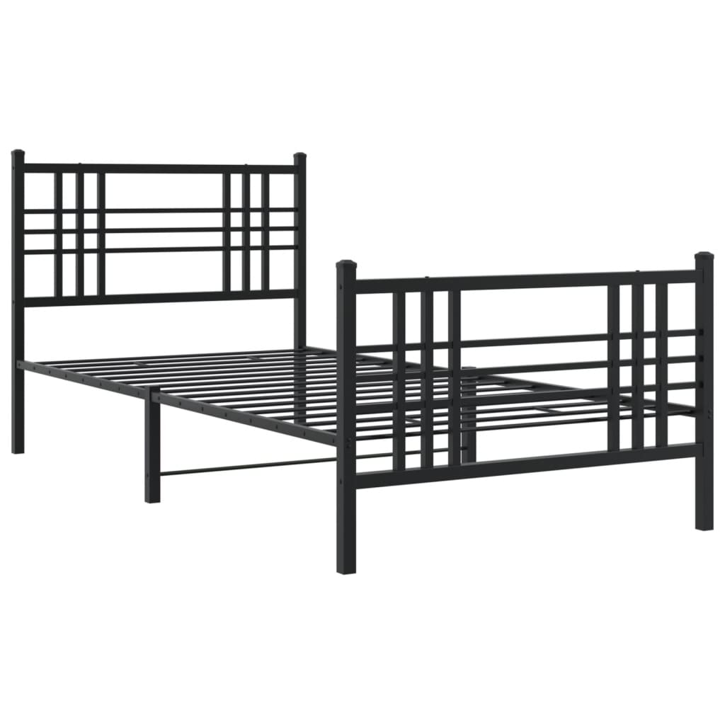 vidaXL Metal Bed Frame without Mattress with Footboard Black 100x190 cm