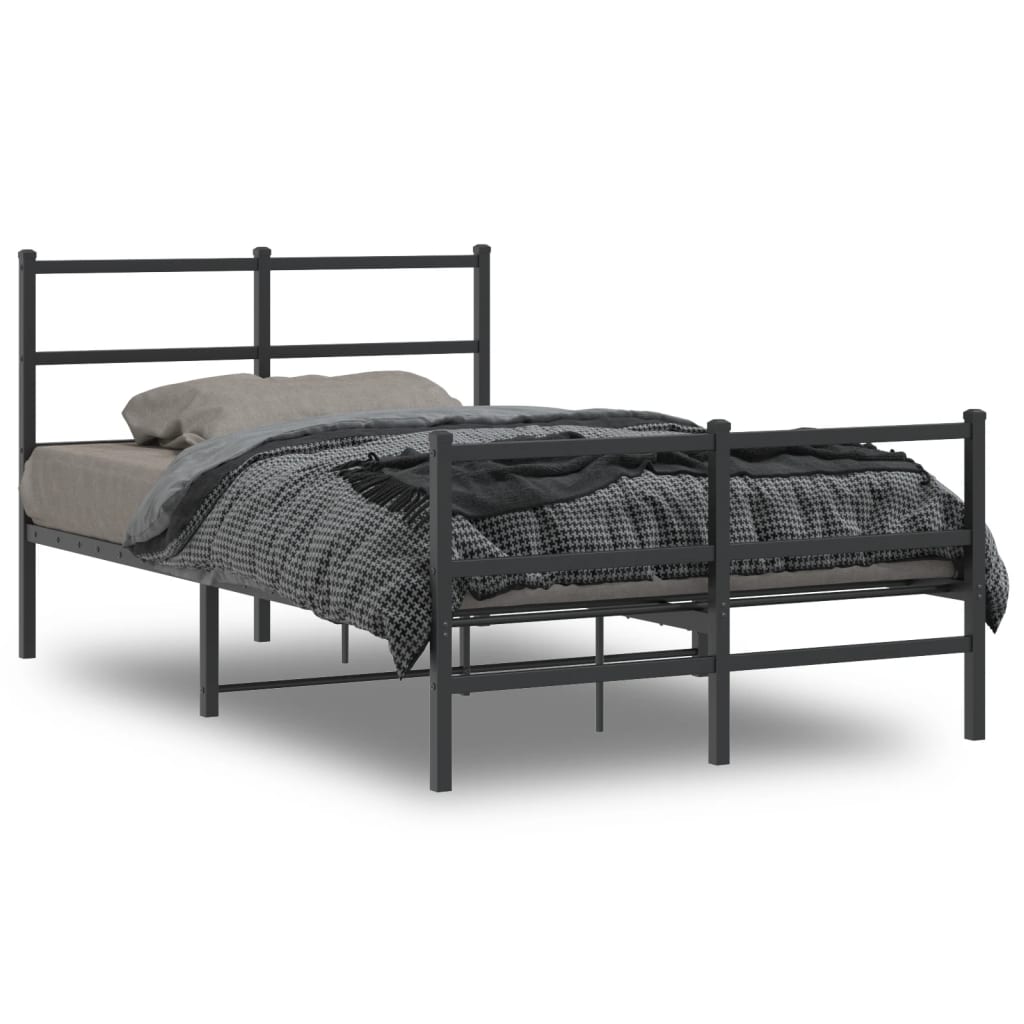 vidaXL Metal Bed Frame without Mattress with Footboard Black 120x190 cm Small Double