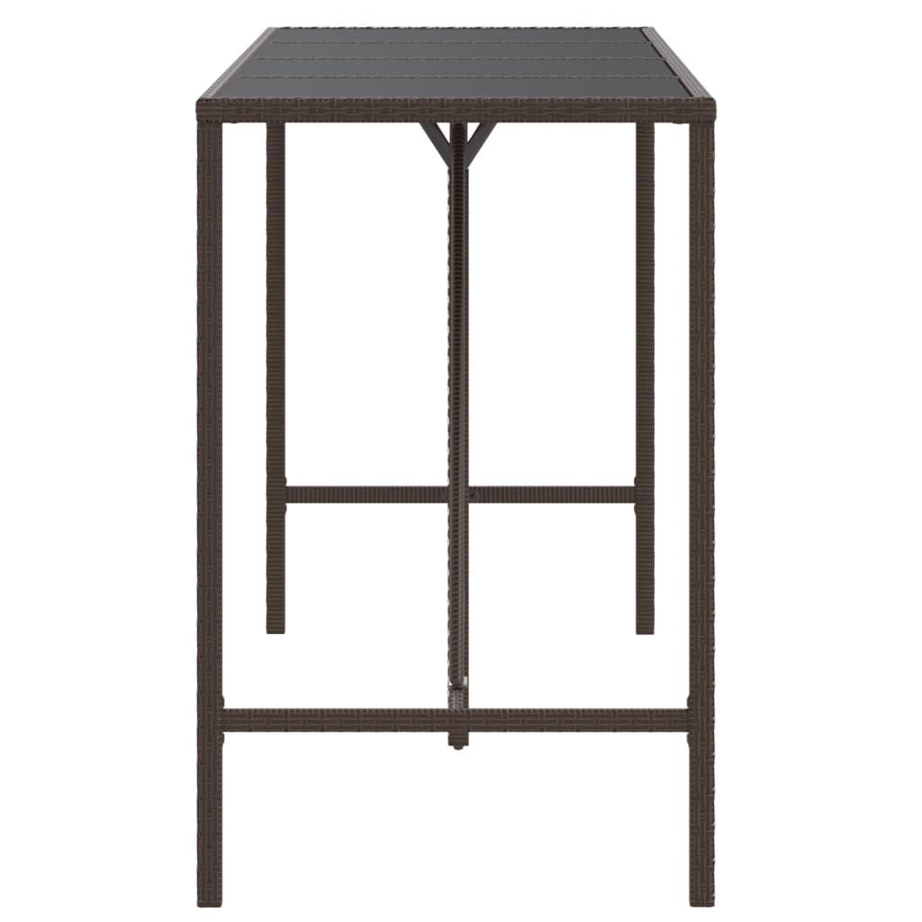 vidaXL Bar Table with Glass Top Brown 180x70x110 cm Poly Rattan