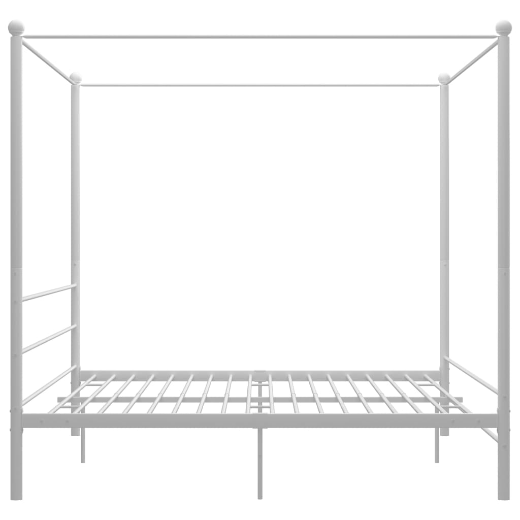 vidaXL Canopy Bed Frame without Mattress White Metal 180x200 cm Super King