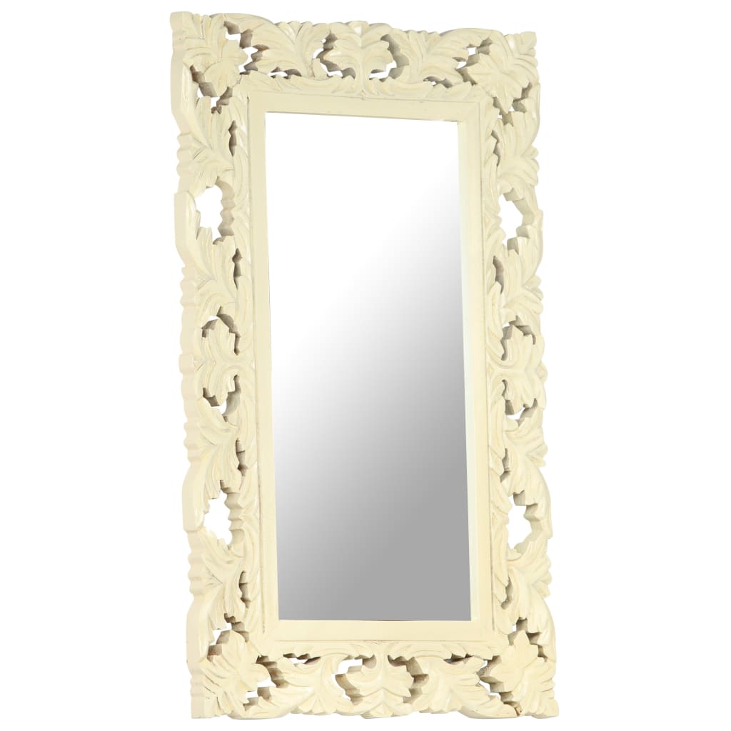 vidaXL Hand Carved Mirror White 80x50 cm Solid Mango Wood