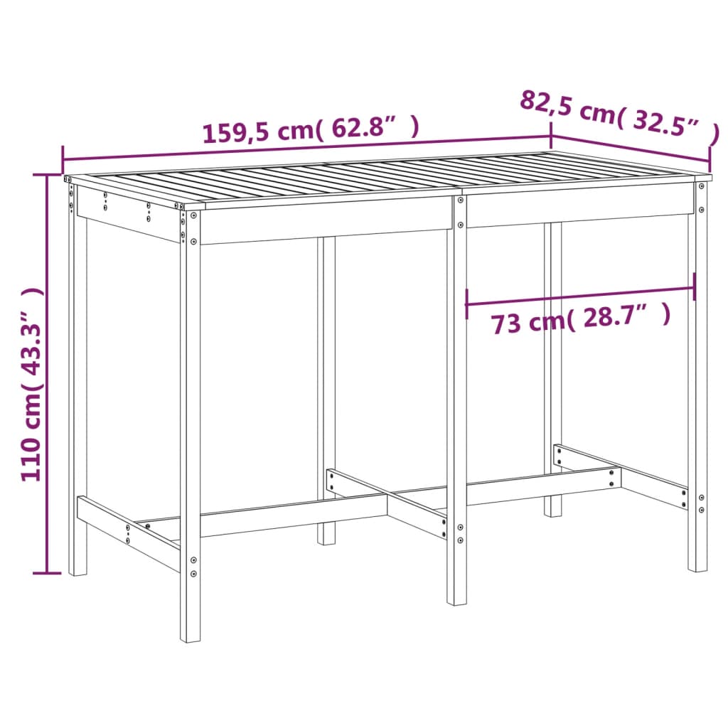 vidaXL Garden Table Honey Brown 159.5x82.5x110 cm Solid Wood Pine