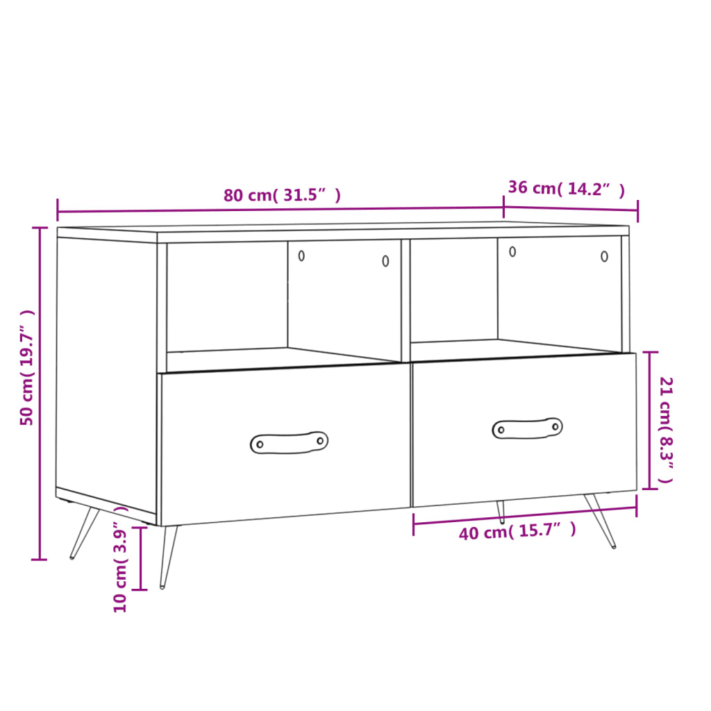 vidaXL TV Cabinet Smoked Oak 80x36x50 cm Engineered Wood