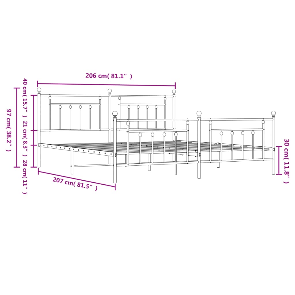 vidaXL Metal Bed Frame without Mattress with Footboard Black 200x200 cm