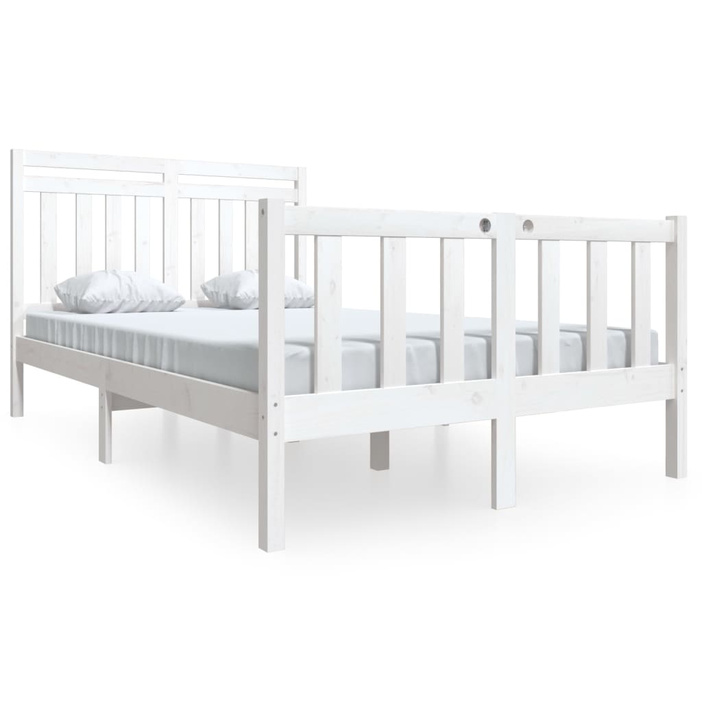 vidaXL Bed Frame without Mattress White Solid Wood 140x200 cm (810083+814095)