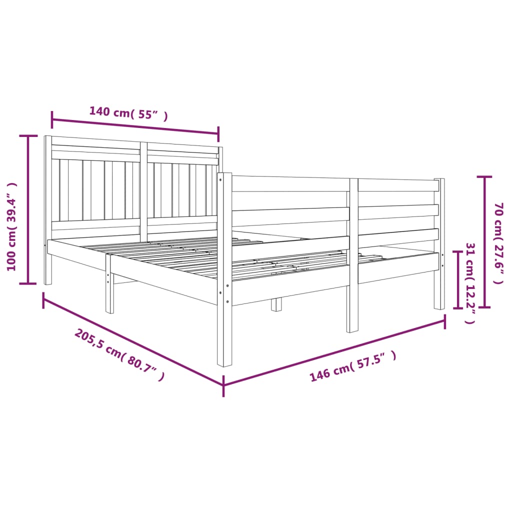 vidaXL Bed Frame without Mattress Solid Wood 140x200 cm (810430+814094)