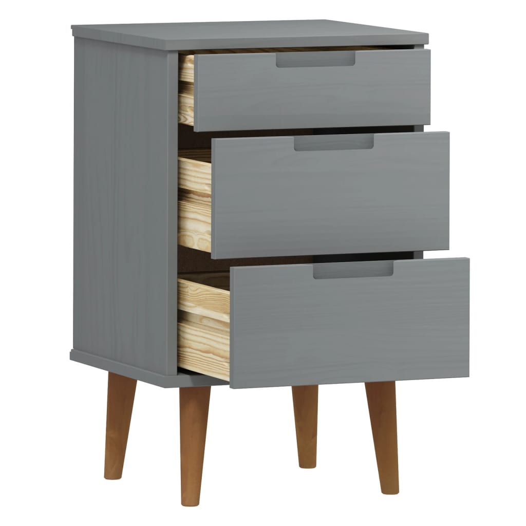 vidaXL Bedside Cabinet MOLDE Grey 40x35x65 cm Solid Wood Pine