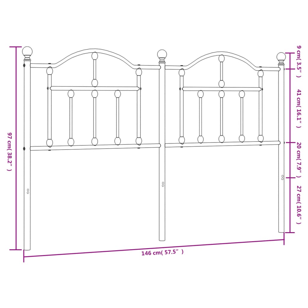 vidaXL Metal Headboard White 140 cm