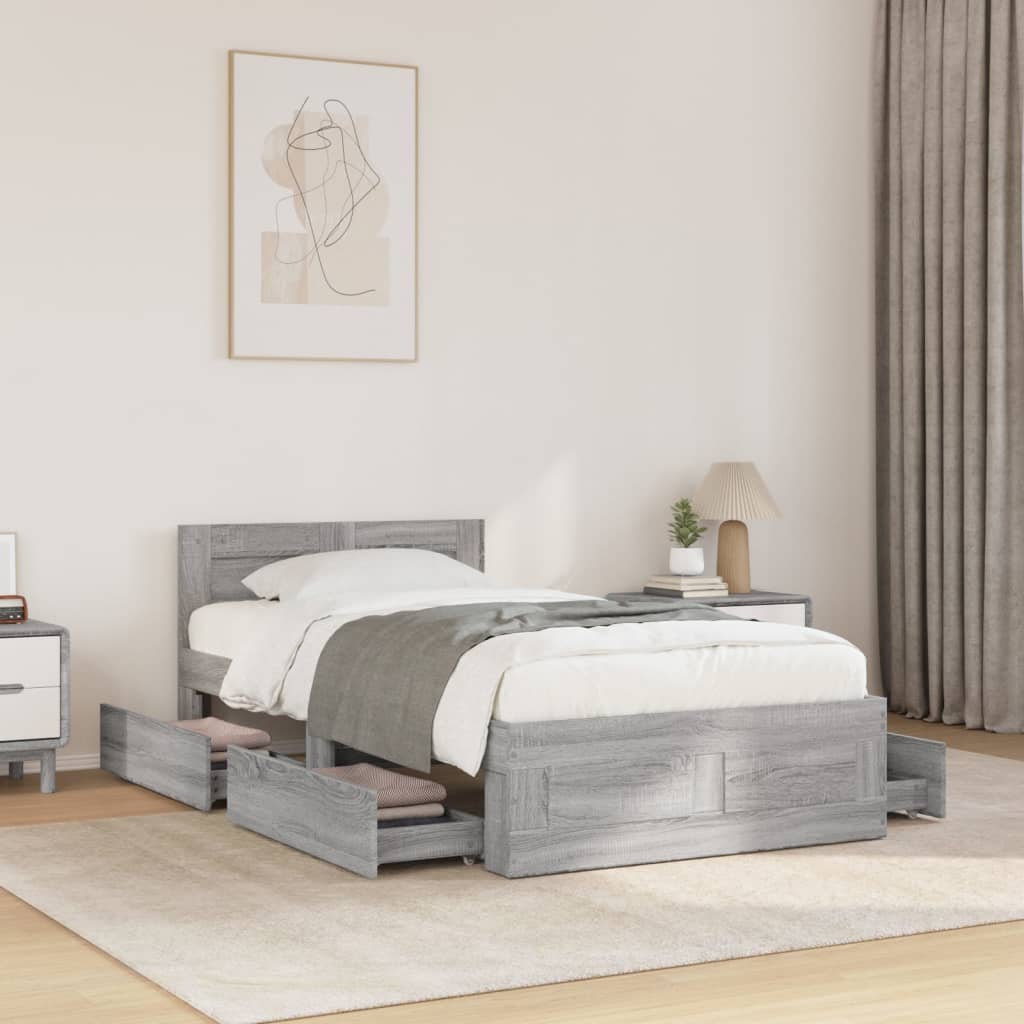 vidaXL Bed Frame with Headboard without Mattress Grey Sonoma 100x200 cm