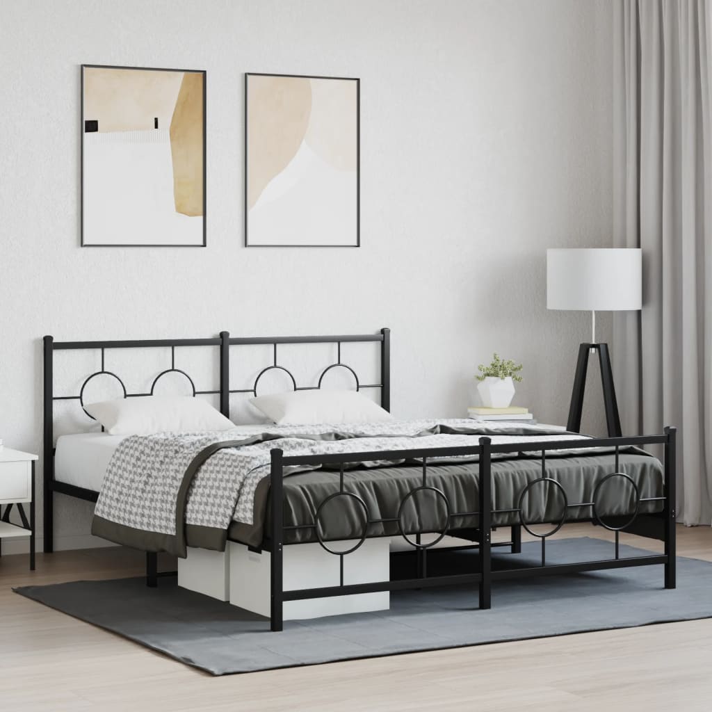 vidaXL Metal Bed Frame without Mattress with Footboard Black 150x200 cm King Size